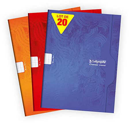 Clairefontaine 7483C - Packung mit 20 Heften Calligraphe geheftet, DIN A4+ 24x32cm, französische Lineatur, 24 Blatt, 70 g, farbig sortiert, 1 Pack