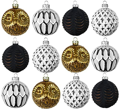 My-goodbuy24 Premium Weihnachtskugeln 12-teiliges Set Echtglas Glaskugeln Weihnachten Weihnachtsdeko Tannenbaumkugeln Glas Christbaumkugeln Weihnachtsbaum (O 8)