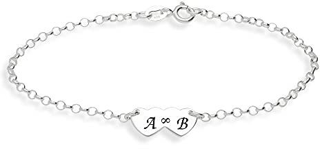 Kristallwerk Damen Herz Armband Identarmband mit Gravur für Frauen 925 Silber Wunschgravur von Initialen oder Buchstaben auf der Vorderseite. Länge 19cm