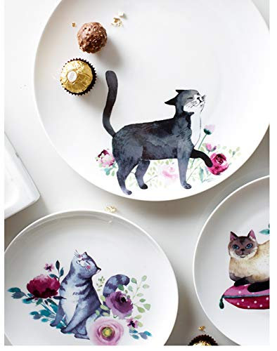 MANSIFANG Assiette à steak ronde en porcelaine anglaise Motif chat