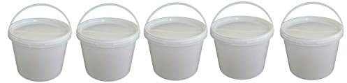 5 x 3 Liter Eimer mit Deckel, Weiß, stapelbar, lebensmittelecht, 5 Stück | Kunststoffeimer, Milch-/Vorratseimer, Honigeimer, Lebensmittelbehälter, Leereimer für Mehl, Wassereimer, Lebensmittelfreigabe