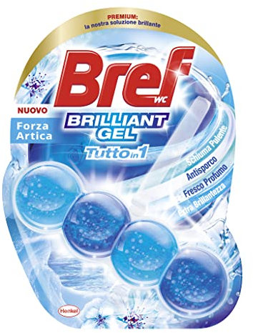 Bref Gel Brillante Océano Ártico Todo en 1 (1 unidad), cesta en gel para una limpieza completa,colgadores WC para la limpieza del baño, frescor duradero y brillo radiante