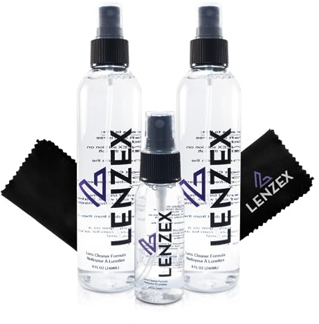 LENZEX Eyeglass Lens Cleaner Spray Kit | 5 Pieces | (3 Bottles) with (2) Microfiber Cloths | Anti-Glare, Streak-Free, Non-Toxic | Safe for All Lenses and Screens