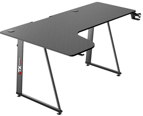 ZStyle Tavolo scrivania da Gaming Desk Postazione Computer Carbonio porta Cuffie Portabicchiere Laptop da Gioco Gestione Cavi Ergonomica Gamer (L)