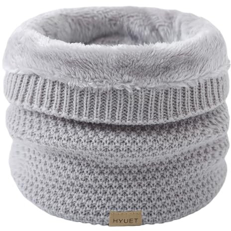 HYUET Cache-Cou Hiver Écharpe Circulaire Tricotée Tour de Cou Col Épaisse Cache Cou Doublée Tube Écharpe Polaire Thermique Doux Hommes Femmes Hiver Ski Moto Vélo,Gris clair,taille unique