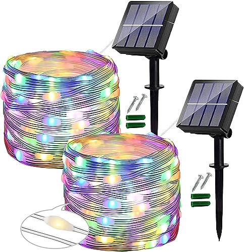 Ligarko [Lot de 2 Guirlande Lumineuse Solaire Extérieure, 12 M 120 LED PVC étanche, 8 Modes Décoration Pour Jardin, Balcon, Terrasse, Portail, Cour, Mariage, Fête (Coloré)