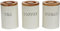 3PC Tea, Sugar & Coffee Canister Set - Antique Cream Cylindrical Shaped Metal Storage Canisters Jars with Lids.