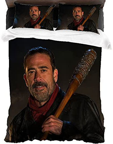ANSSON Negan Muster Bettwäsche-Sets,TWD Bettbezug für Erwachsene,Weiche Flauschige Kinder Mikrofaser Bettwäsche mit 2 Kissenbezug (135x200cm+80x80cmx2, Negan1)