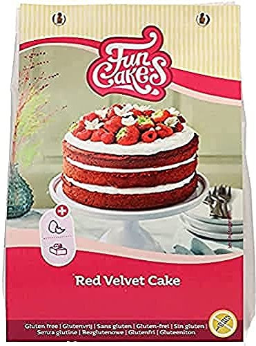 FunCakes Mix für Red Velvet Cake, Glutenfrei: Einfach zu verwenden, schön weicher und fluffiger Kuchen mit leichtem Schokoladengeschmack, perfekte rote Farbe, 400g