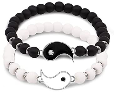 Gilieyer 2 Stück Matching Yin Yang Armband, Verstellbare Schnur Bracelet Bff bracelets Freundschaft Bangle Pärchen Armband Personalisierte Armbänder für Paare und Bester Freund (Schwarz und Weiß)