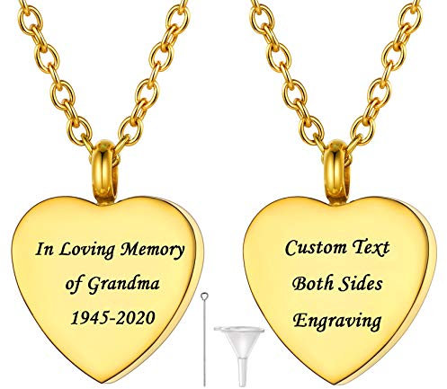 U7 Urn Necklace For Ashes Memory Necklaces Womens Gold Heart Pendant Cremation Jewellery Personalised