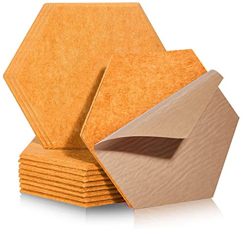 Lot de 12 panneaux acoustiques - Auto-adhésifs - Avec absorbeur de bruit - De forme hexagonale - Haute densité - Pour mur, plafond, bois et porte - 30 x 26 x 0,9 cm - Jaune