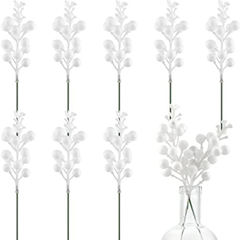 Abeillo 10 Piezas Decoracion Artificial Bayas Rojas, 20.3cm Ramas Artificiales, Bayas Artificiales de Acebo para la Decoracion del Arbol de Navidad DIY Craft Boda Temporada de Vacaciones (Blanco)