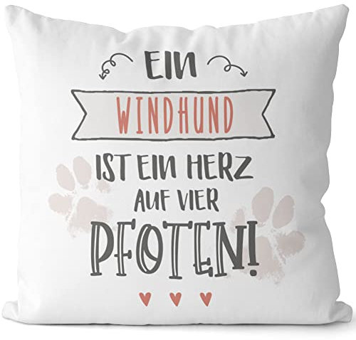 JUNIWORDS Kissen, EIN Windhund ist EIN Herz auf Vier Pfoten, Weiß-Dunkelrot, 2-farbig (1006764)