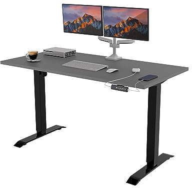 POKAR Höhenverstellbarer Schreibtisch Höhenverstellbar Elektrisch Bürotisch mit Tischplatte (Dunkelgrau, 160 x 80)