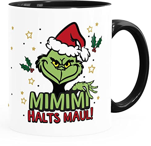 MoonWorks® Tazza da caffè Grinch Anti Natale divertente tazza da caffè con scritta Mimimi Halts Maul bianco interno nero standard in ceramica