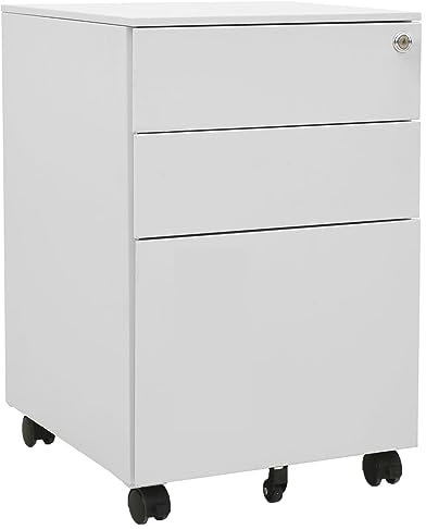 ZEYUAN Aktenschrank mit Rollen, Metallschrank, Werkstattschrank, Werkzeugschrank, Büroschrank, Lagerschrank, Garagenschrank, Stahlschrank, Hellgrau 39x45x60 cm Stahl