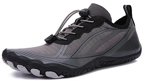 Teechodina Unisex Traillaufschuhe Herren Damen Wanderschuhe Barfußschuhe Laufschuhe Knit Sneaker Fitnessschuhe Fivefinger Zehenschuhe, Dunkelgrau M, 38