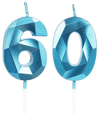 Yiran Geburtstagskerzen Zahlen 60, 5cm 3D Blau Geburtstagskerzen, Kerzen Geburtstag, Geburtstag Kerzen, Tortendeko Geburtstag, Kuchendeko Geburtstag, Geburtstagskerzen für Geburtstagsdeko, Nummer 60