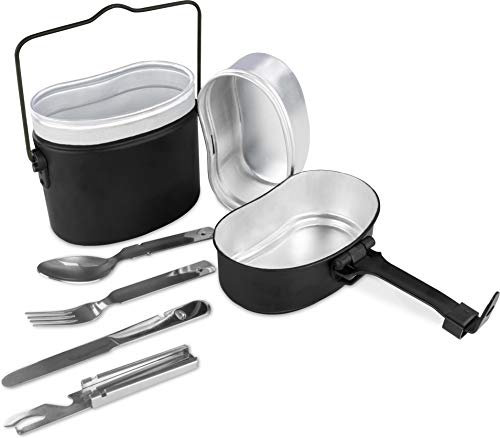 normani Bundeswehr Essgeschirr Set Essbesteck Bund BW Alu Kochgeschirr Camping-Geschirr Besteck Edelstahl Kompaktes Reisebesteck Farbe Schwarz