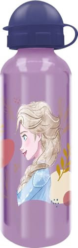 STOR TataWay in viaggio si cresce Disney Botella lila para niñas de aluminio Frozen Elsa y Anna 530 ml con boquilla y tapón de seguridad