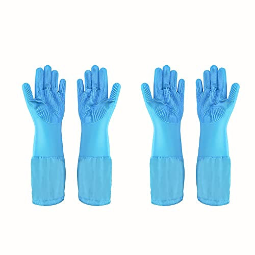 1TO3GO Haustierpflege-Handschuhe Tierhaarentferner Katze, Hundewaschhandschuhe Silikon Hitzebeständige Reinigungshandschuhe mit Hochdichte Zahnpflegehandschuhe für Hunde, Kaninchen,2 Paar (Blau)