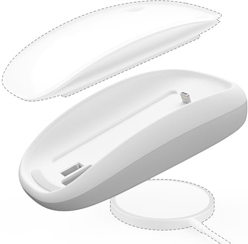 TATOFY Magic Mouse 2 Grip con supporto di ricarica wireless, caricatore Magic Mouse 2, impugnatura ergonomica Magic Mouse e base per mouse (bianco + grigio)