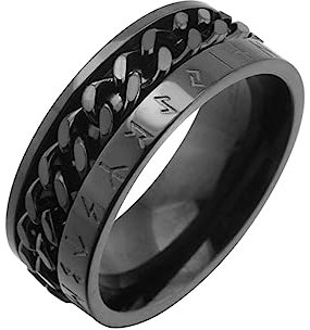 Ayoiow Titan Männer Ringe Schwarz Ring Verlobung Herren Wikinger Spinner
