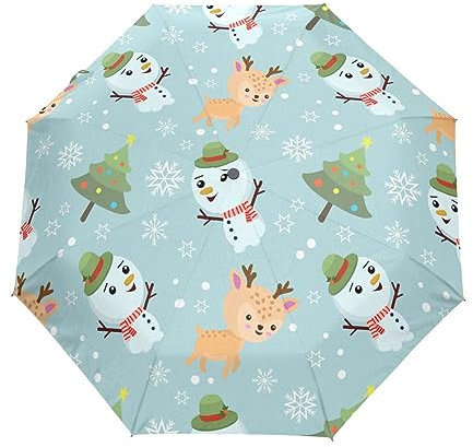 Snowman Xmas Snowflake Tree Umbrella Travel Auto Open Close Umbrellas for Rain Outside Women Men