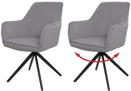 Mendler 2er-Set Esszimmerstuhl HWC-L79 Stoff/Textil - hellgrau | Küchenstuhl, Lehnstuhl, Stuhl, Armlehnen, drehbar Auto-Position