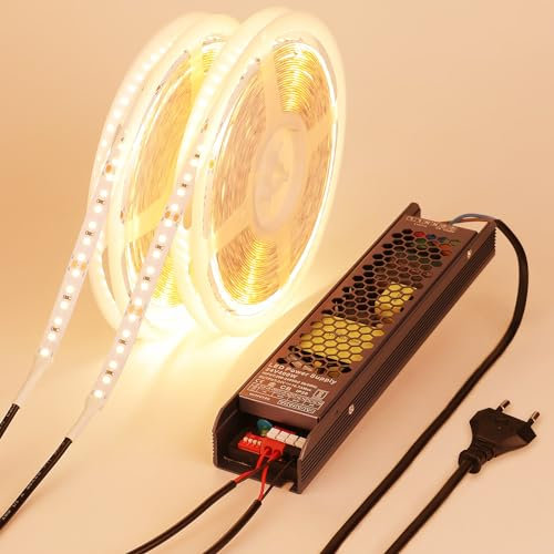 BENLUN LED Strip 24V 20M (10M x 2), 3000K Warmweiß Super hell 27000LM 300W LED Streifen,Selbstklebend Schneidbar LED Band mit AC 220V Schaltnetzteil für die Decke, Zimmer Dekoration