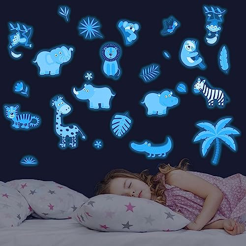 HIMKI Wandsticker Kinderzimmer Leuchtaufkleber Cartoon-Tiere Wandtattoo Leuchtend Wandaufkleber für Babyzimmer Kindergarten Spielzimmer Schlafzimmer Wanddeko (Blau Leuchtend C)