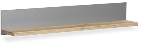 Homestyle4u 2494, modernes Wandregal Regal Grau Holz Natur 130 cm massiv Holzregal Küchenregal Schweberegal rustikal