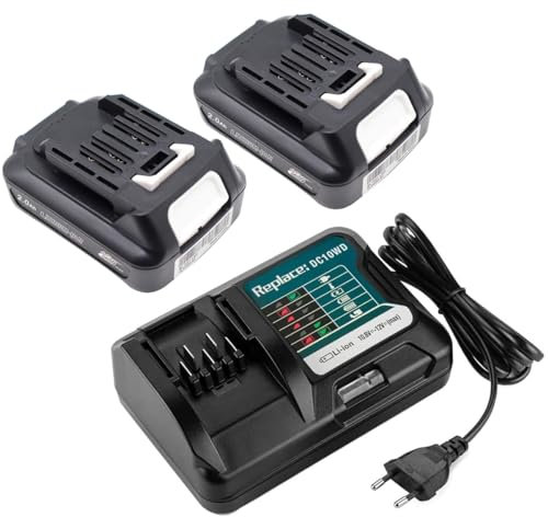 PaillYue BL1021B 2,0Ah 12V Batterie avec Chargeur DC10WD DC10SB Compatible avec Makita 12V Batterie CXT BL1016 BL1041B BL1040B BL1020B, pour MAK DF031D TD110D MP100D CG100D DF0331D