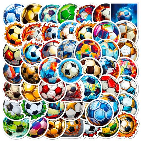 Fußball Aufkleber Soccer Football Sticker Set 50 Stücke Niedlich Deko für Auto Laptop Skateboard Fahrrad Moped Motorrad Fahrrad Computer,Geeignet für Erwachsene Kinder