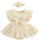 Newborn Infant Baby Girls Flower Lace Romper Dress Flutter Sleeve Princess Party Dresses Toddler Kids Summer One-Piece Cotton Bodysuit First Birthday Cake Smash Outfits Photoshoot Apricot 3-6M