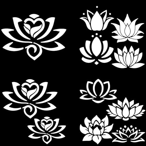 GORGECRAFT 4 Stil Lotusblumen-Aufkleber Weißer Lotus-Autoaufkleber Blumen-Autoaufkleber Wasserdicht Reflektierend Selbstklebend Aufkleber Für Auto Laptop Fenster Stoßstange Aufkleber Für LKW Motorrad