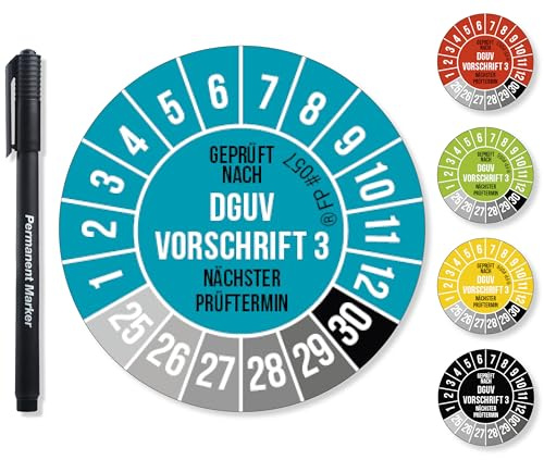 Frank Paperman® DGUV V3 Prüfplaketten inkl. Folienstift, Prüfplaketten Nächster Prüftermin, UV-beständig, Hohe Klebkraft, 5 Farben, 2 Größen (120, Blau, 20 mm)
