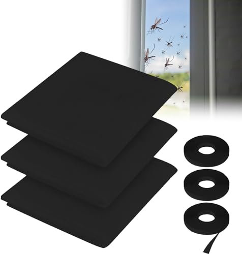 3 Pack Fliegengitter für Fenster, Insektenschutz Fenster, Insektenschutz mit Klettband selbstklebend, Moskitonetze für Fenster schützen die Familie vor Insekten, 1.3m * 1.5m (Schwarz)