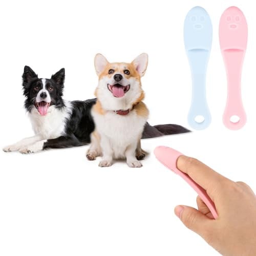 Qianyu 2 Packs Dog Finger Toothbrush Cat Dog Tooth Brushing Kits Made of Food Grade Silicone Easily Cleaning Teeth Dental Care Pet Finger Toothbrush Suitable for Medium and Large Puppy