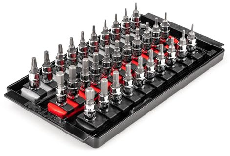 TEKTON 1/4 Inch Drive Hex and Torx Bit Socket Set with Rails and Tray, 31-Piece (5/64-5/16 in., 2-8 mm, T6-T30) | SHB90204