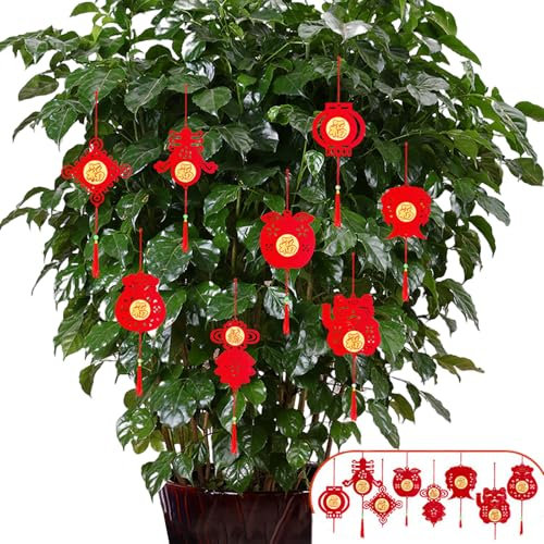 Molyorch 24 StückChinesisches Neujahr Deko, Chinesische, Neujahrsdekorationen, Mini-roter chinesischer Knoten-Anhänge für Neujahr, Zuhause, Büro, Auto, Baum, Frühling, Dekorationen