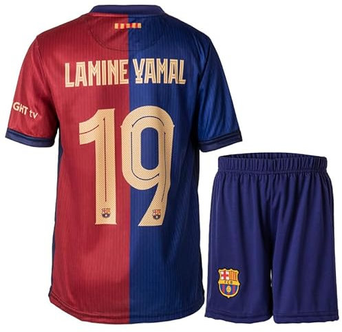 Hawkara Barcelona 2024/2025 Yamal #19 Heim Kinder Trikot mit Kurz, Neu Saison, Fußball Trikot Set Jugendgrößen (Blau/Rot,152)