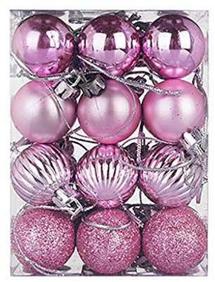 24 Pezzi Palle di Natale 3cm Palline di Natale Set Decorazioni Natalizie Addobbi Palline Albero Natale Addobbi Natalizi per Esterno con Pendente per Feste 2024 Offerte del Giorno (24PC Rosa)