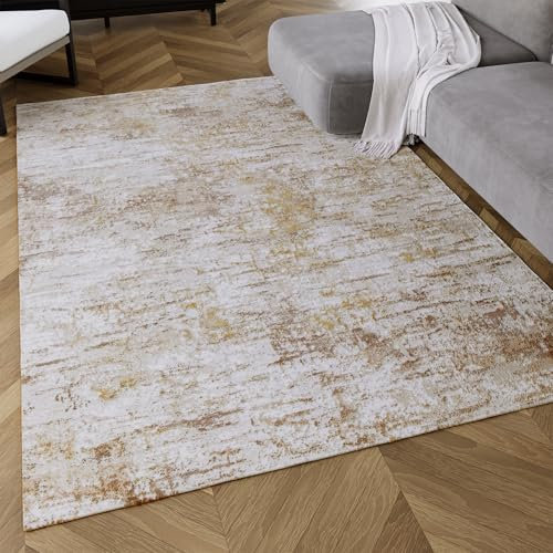 Wecon Home - Gewebter Kurzflorteppich mit modernem Vintage Design von Esprit - Hochwertig und mit schönem Used-Look – Feel Vintage (160 x 225 cm, Gold)