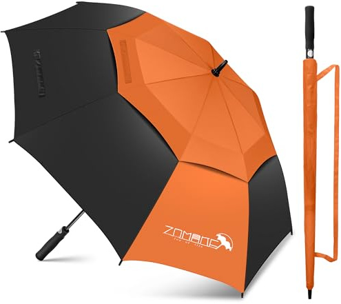 ZOMAKE Regenschirm Groß Sturmfest XL - 62 Zoll Großer Golfschirm Automatik,Zweifarbig,Winddichter Partnerschirm Stabil für 2-3 Personen(Z-Orange-schwarz)