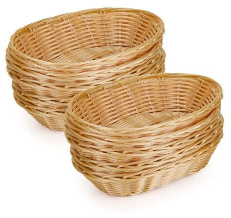 Aramanara 12 Pcs Small Wicker Baskets Oval Wicker Food Baskets Wicker Woven Breads Serving Basket Imitation Rattan Fruit Baskets for Food Display, Vegetables