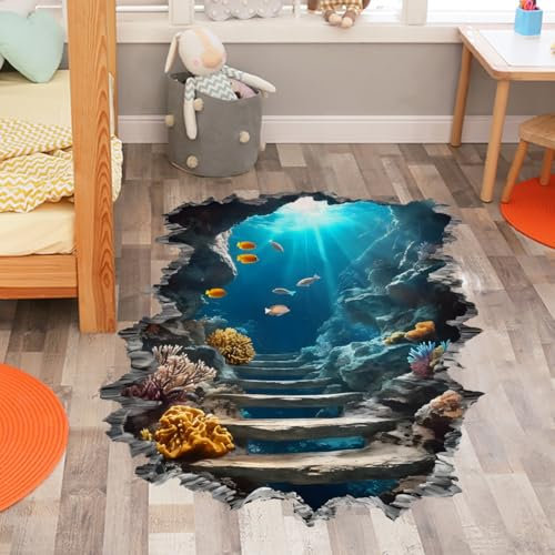 HGDESIGN® Wandtattoo Wandaufkleber Bodenaufkleber Aquarium Unterwasserswelt Meer Wandsticker Wanddeko für Wohnzimmer Schlafzimmer Flur Küche (B)