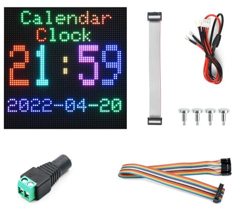 Waveshare RGB-Matrix-P3-64x64 RGB Full-Color LED Matrix Panel, 3mm Pitch, 64x64 Pixels, Adjustable Brightness, Compatible with Raspberry Pi