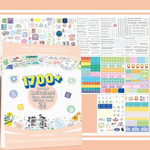 Motivational Time Planning Stickers 24 Blätter 1700+ Planer-Stickerbuch - Schreibpapier-Sticker, Geschenk für Heranwachsende, Freunde & Familie, DIY-Basteln, perfekt für kreatives Journaling